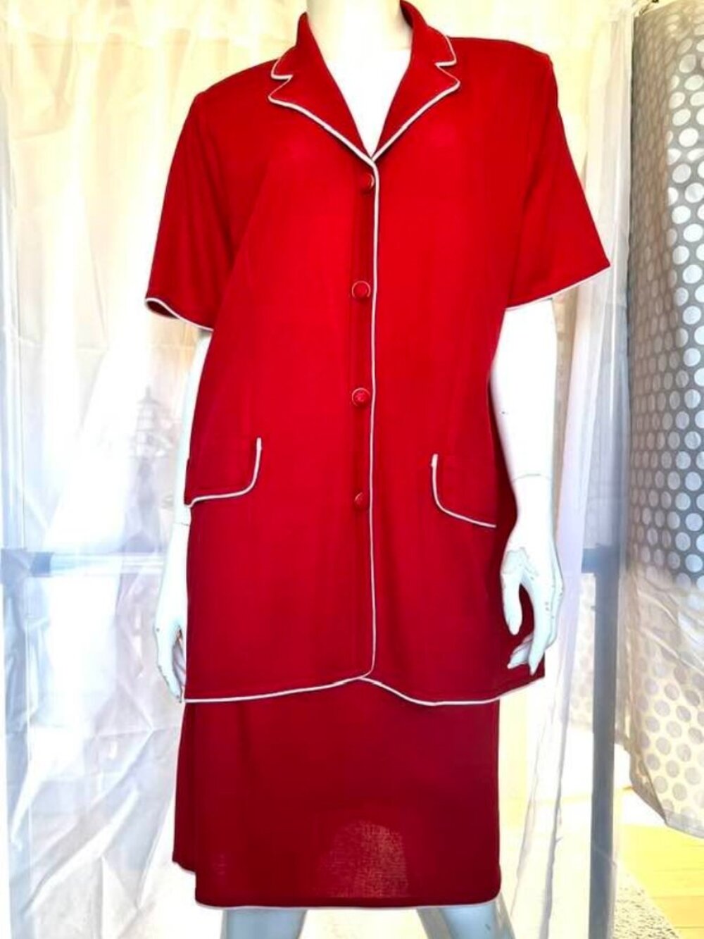 Vintage Skirt Suit Cherry Red Mid Century Diner Office Worker
